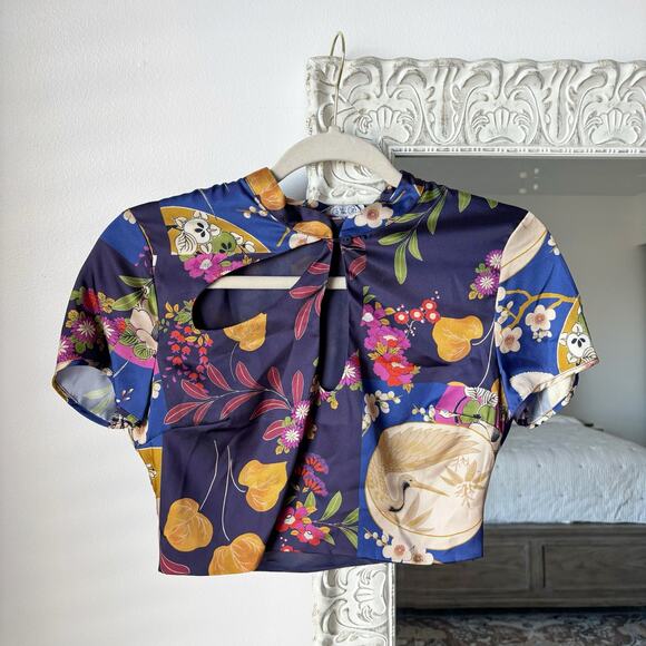 Zara Printed High Neck Cropped Blouse Top - Picture 2 of 7